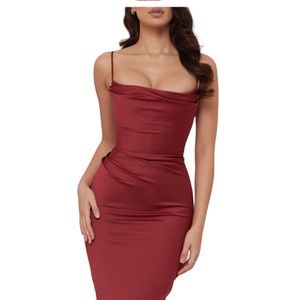 House of CB Anja Satin Corset Red Midi Dress